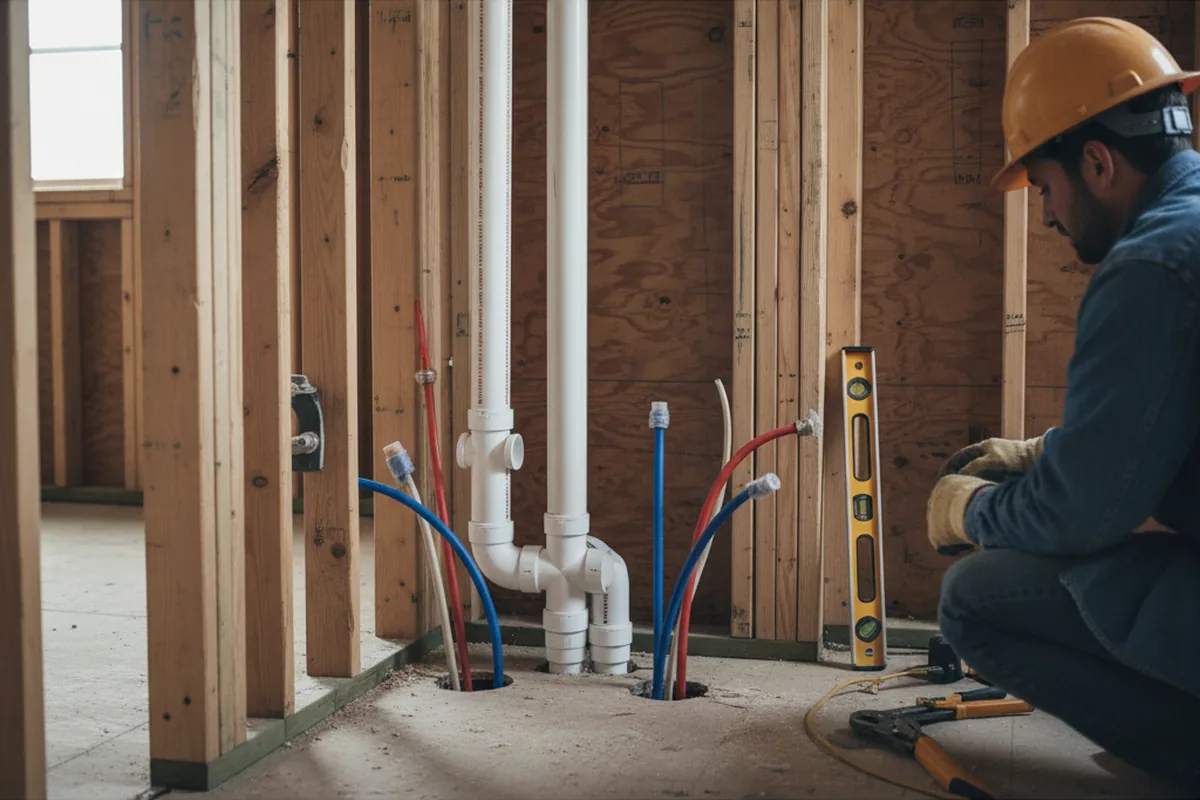 Drain and supply rough-in during Sump Pump Repair in Chappells